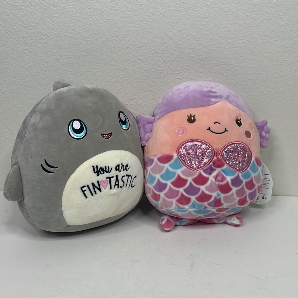 New (2) Squishmallows Mermaid and Shark 10” plushies